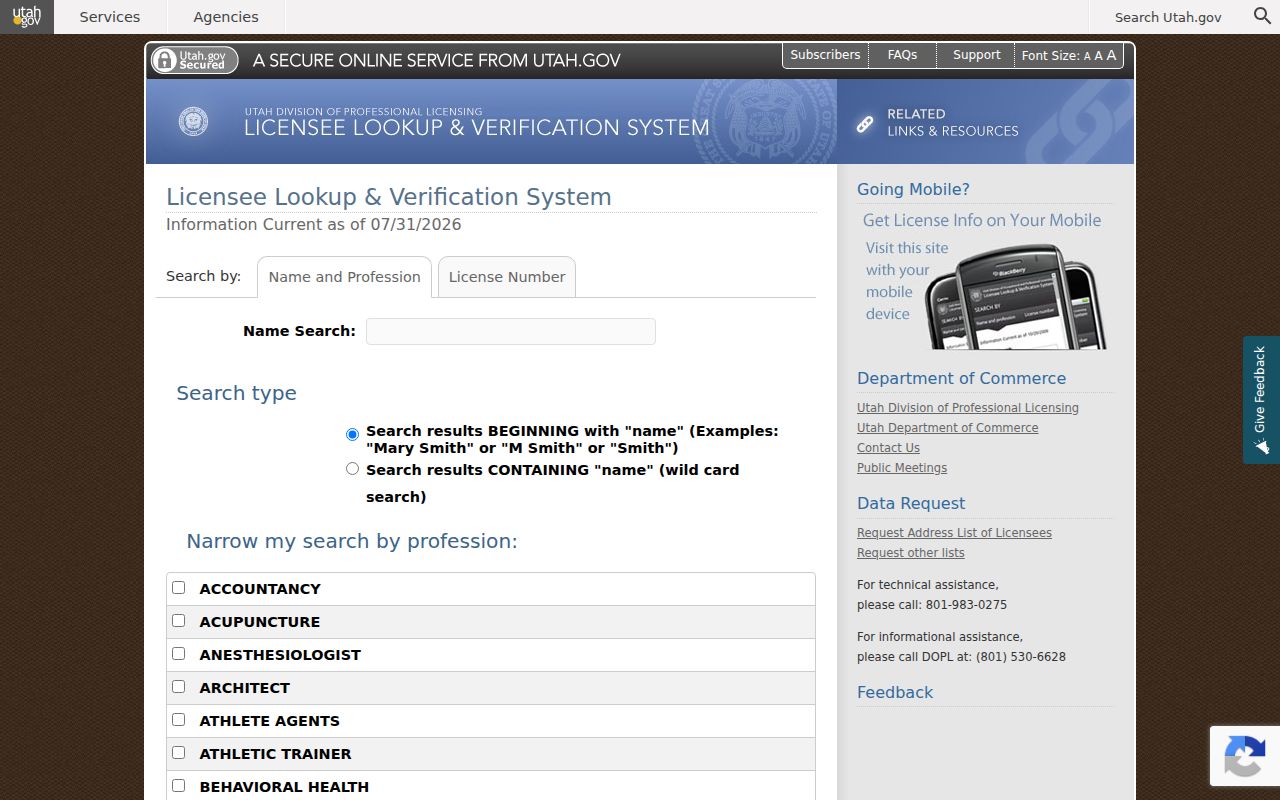 Saratoga Springs people search with Utah professional license records