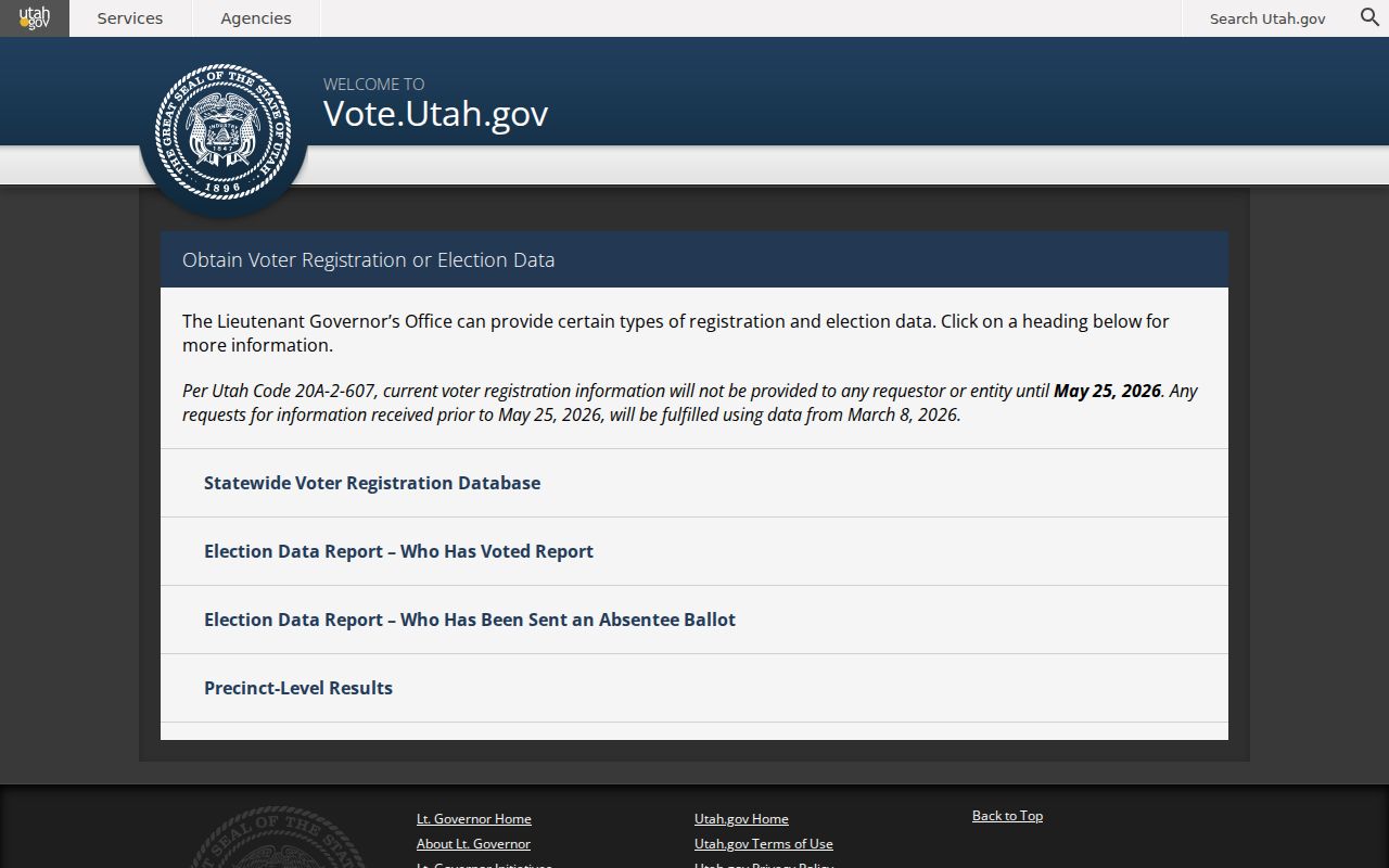 Utah voter registration records file request information for Saratoga Springs research